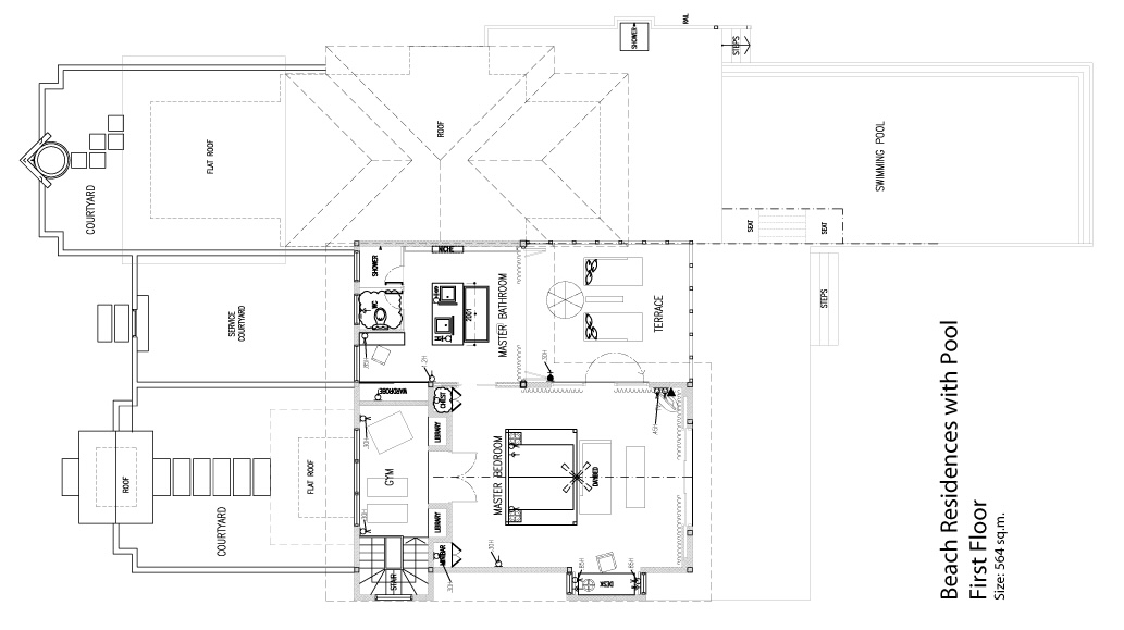 双卧室沙滩泳池别墅 - 平面图 2