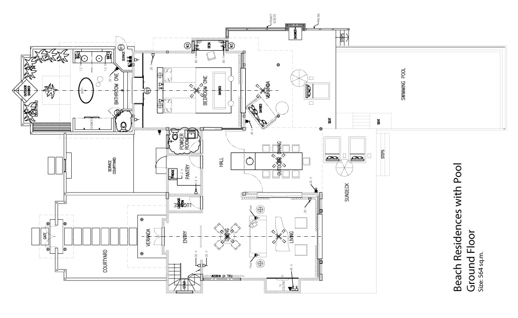 双卧室沙滩泳池别墅 - 平面图 1
