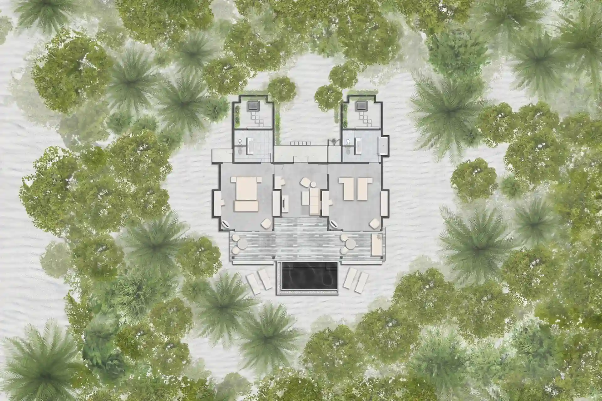 Two Bedroom Pool Beach Villa - Multi-Generational Seaside Estate - Floor Plan 1