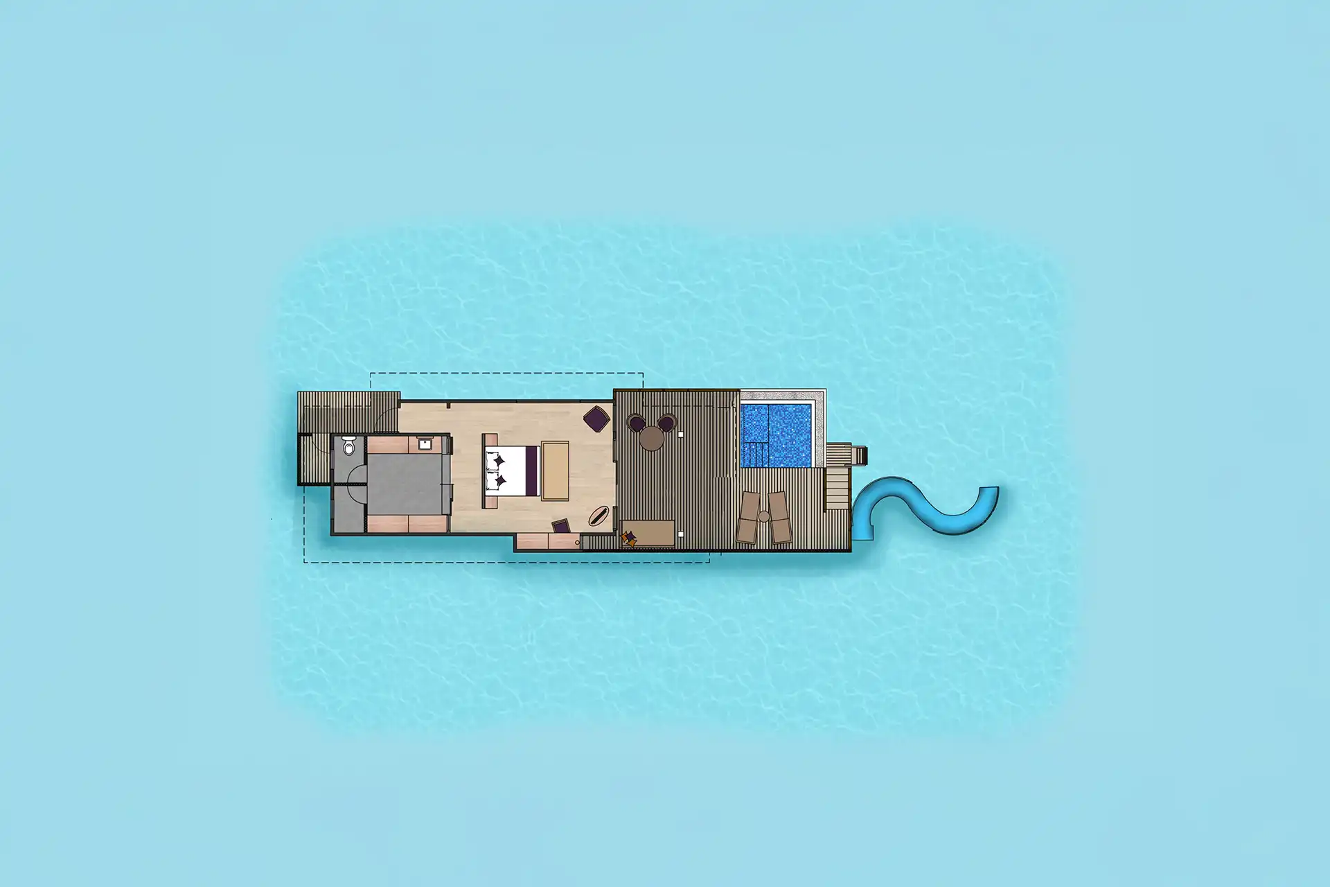 Water Villa with Pool Slide - Thrilling Ocean Adventure Floating Palace - Floor Plan 1