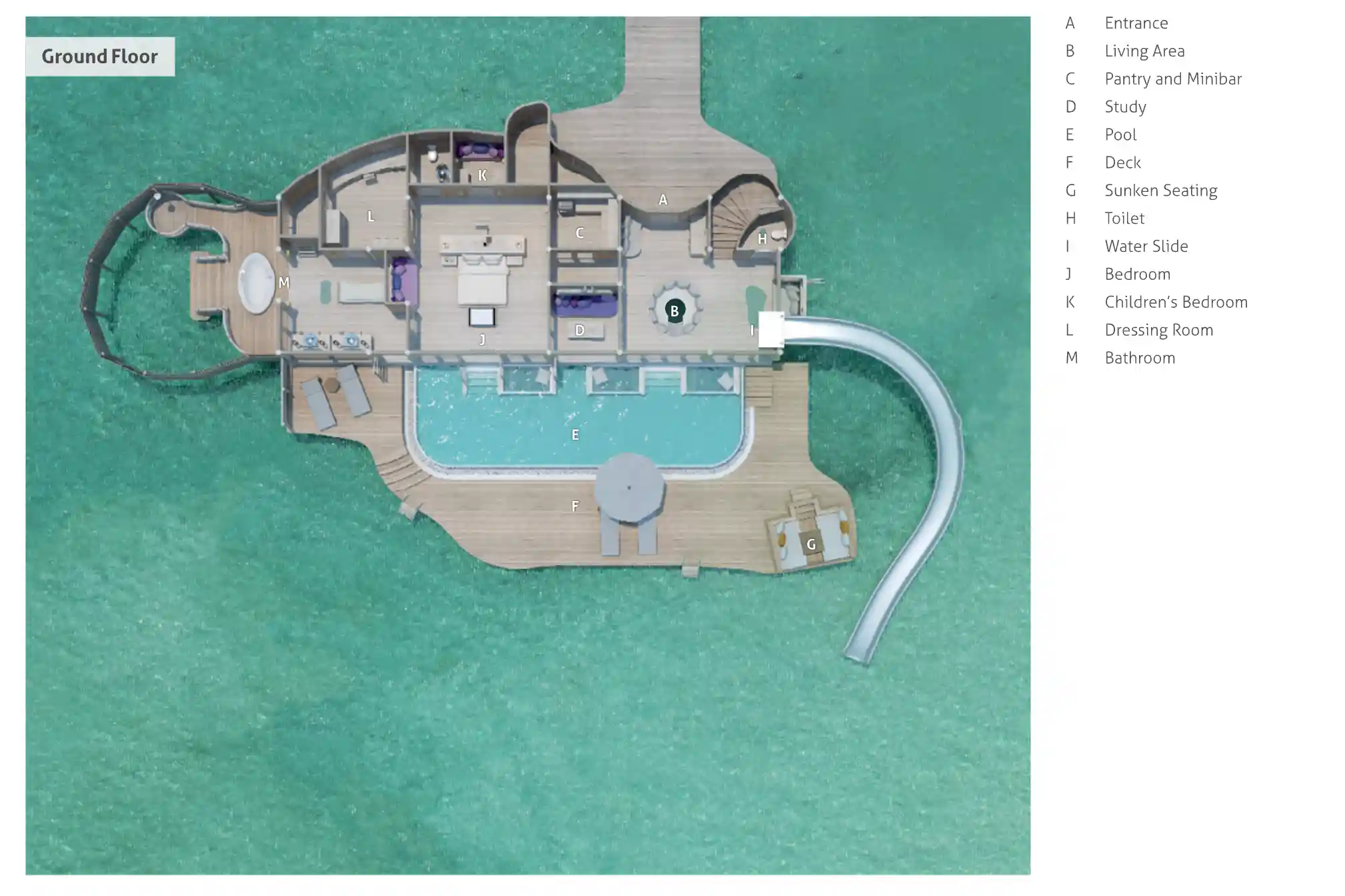 1 Bedroom Water Retreat with Slide - Intimate Stargazing Cocoon, Lagoon Romance - Floor Plan 1