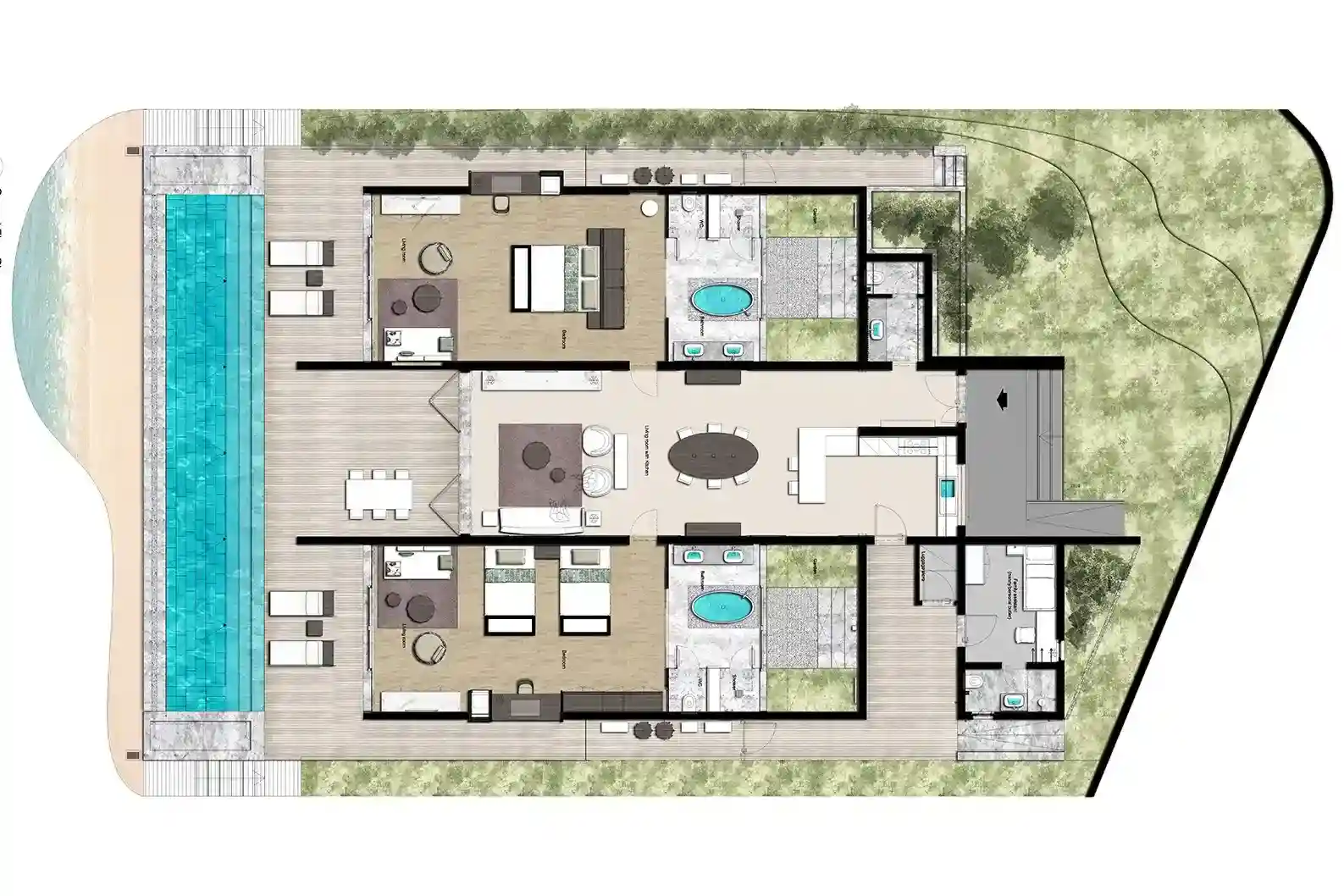 Two Bedroom Heavenly Beach Residence - Your Own Private Beach Kingdom - Floor Plan 1